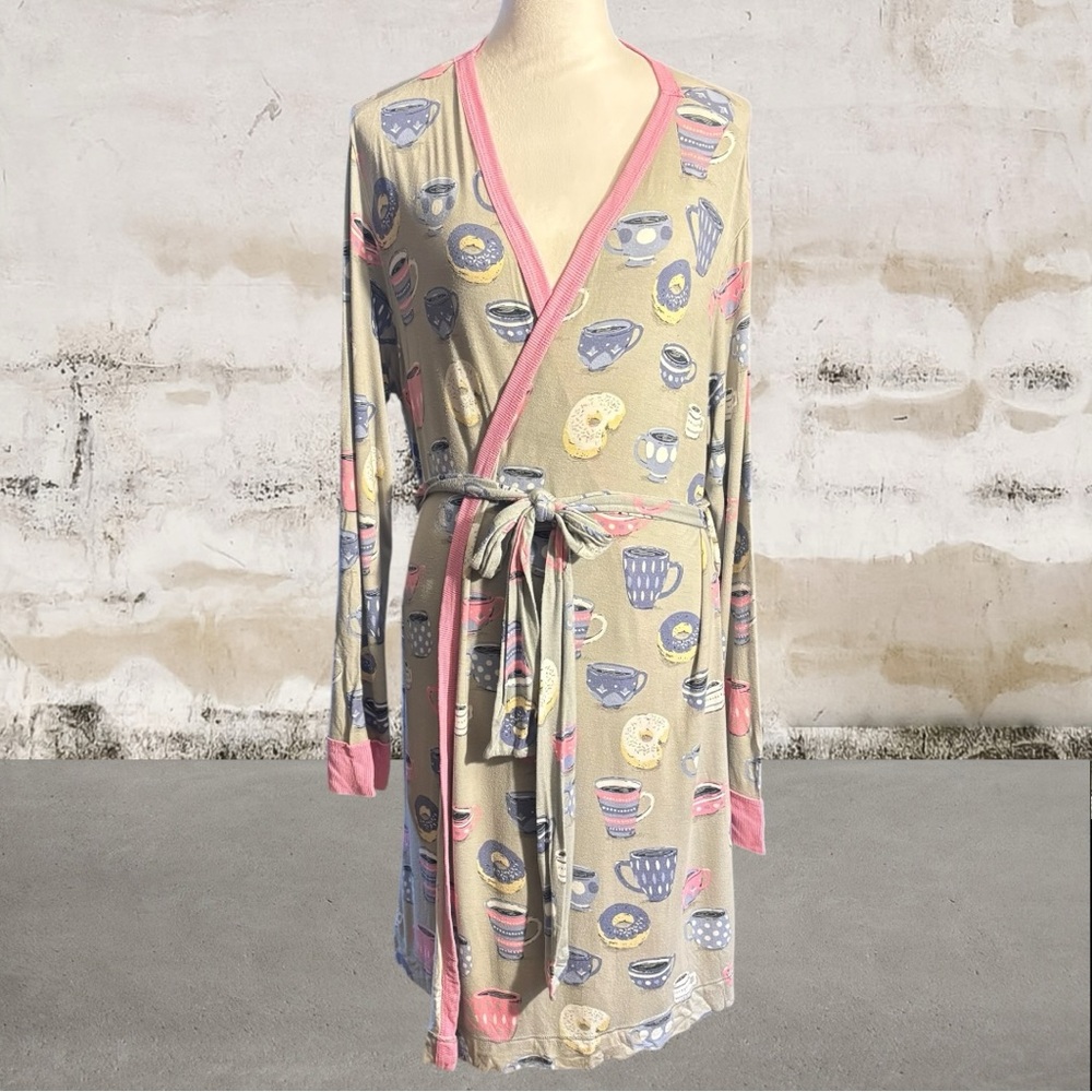 Munki Munki Women's Gray Robe with Pink Trim Size M/L